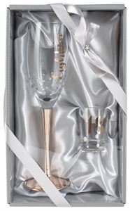 18th Birthday Champagne Glass & Shot Glass Set Rose Gold