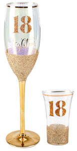 18th Birthday Champagne Glass & Shot Glass Set Glitterati