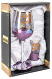 21st Birthday Wine Glass & Shot Glass Set Glitterati