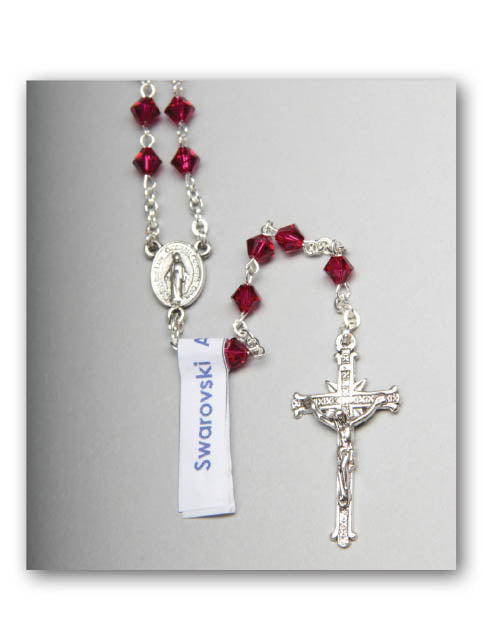 Rosary Beads- Swarovski Ruby Crystal Sterling Silver